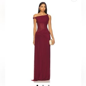 MISHA COLLECTION Sisal Dress - Burgundy One-Shoulder Evening Gown